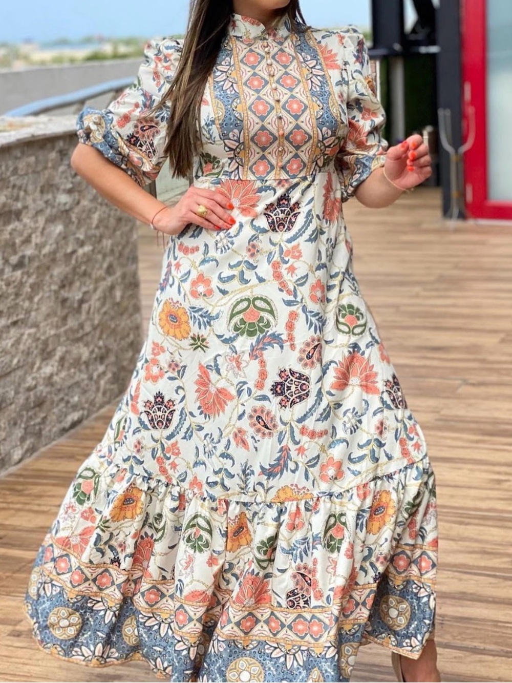 Floral Print Maxi Dress - Multicolor